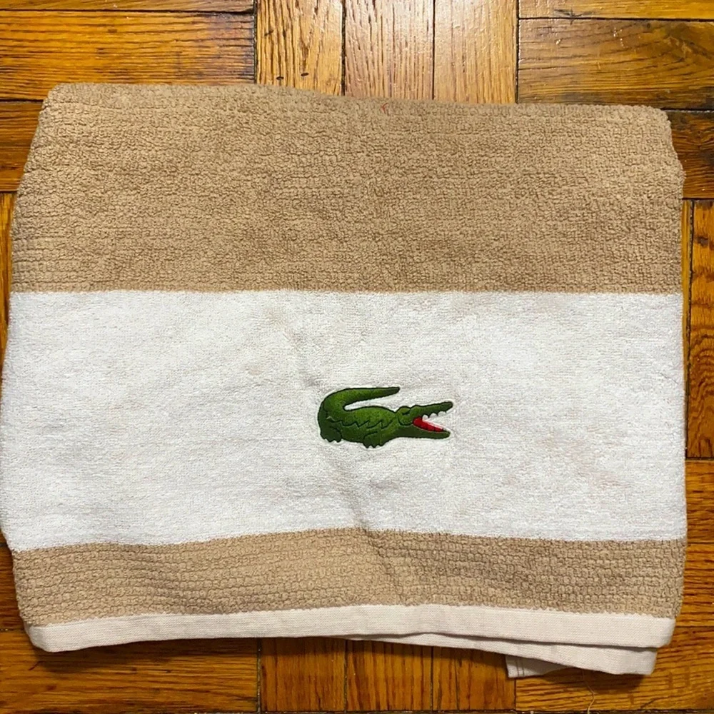 NWT Lacoste sand and white bath towel
